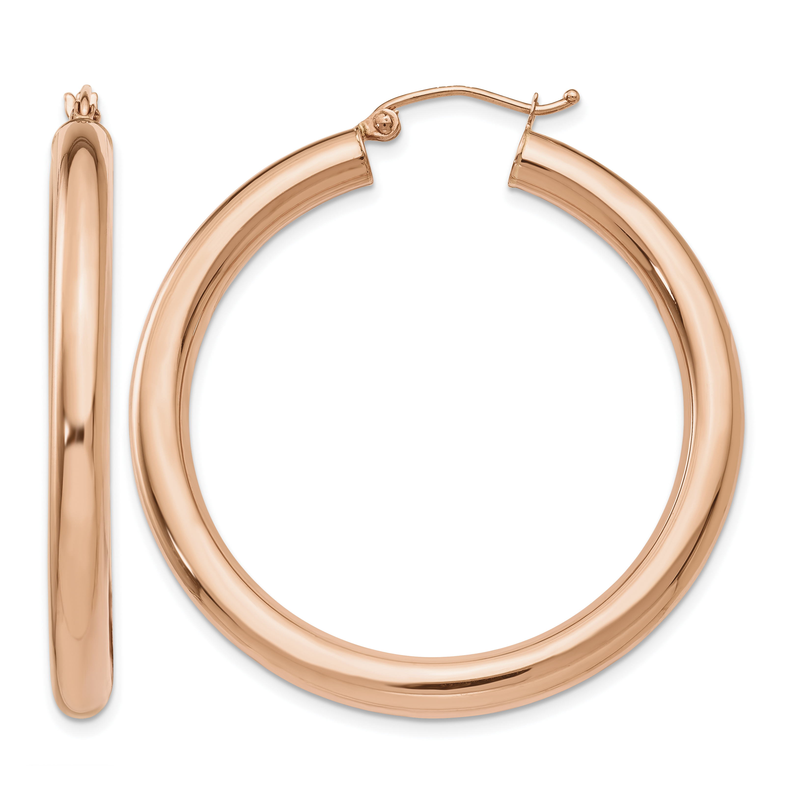 14k Rose Gold Polished 4mm Tube Hoop Earrings (TF828)