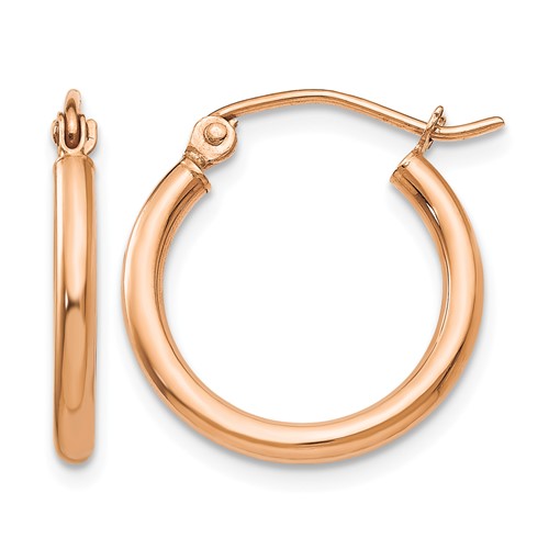 14K Rose Gold 2.5x 17mm Polished Lightweight Tube Hoop Earrings