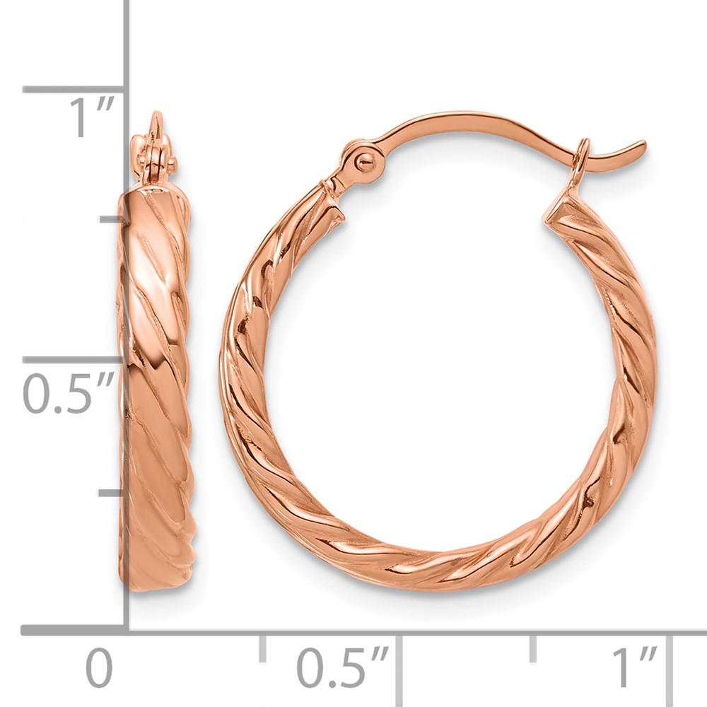 14K Rose Gold Small 3mm Patterned Hoop Earrings (TF863R)