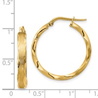 14K Yellow Gold Satin and Polished Scalloped Edge Hoop Earrings view 4