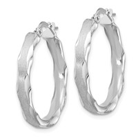 14K White Gold Satin and Polished Scalloped Edge Hoop Earrings view 2