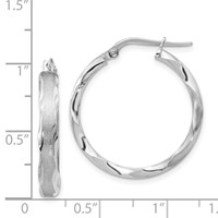 14K White Gold Satin and Polished Scalloped Edge Hoop Earrings view 4