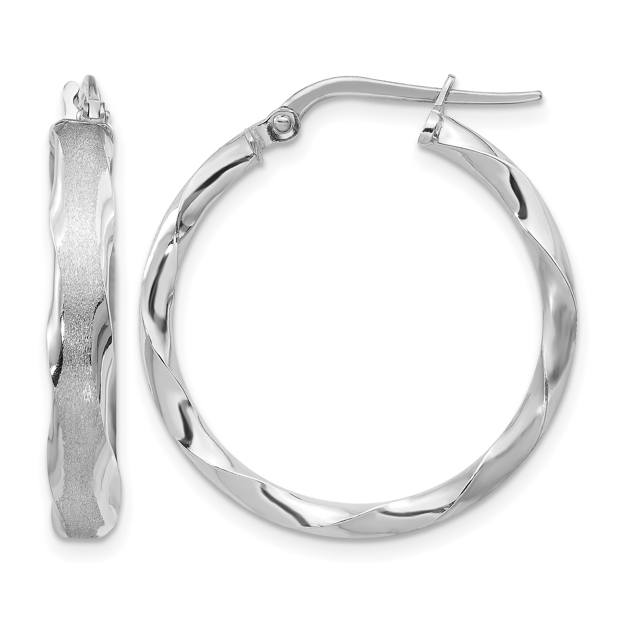 14K White Gold Satin and Polished Scalloped Edge Hoop Earrings (TF867)