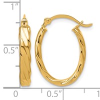 14K 3mm Yellow Gold Patterned Oval Hoop Earrings view 3
