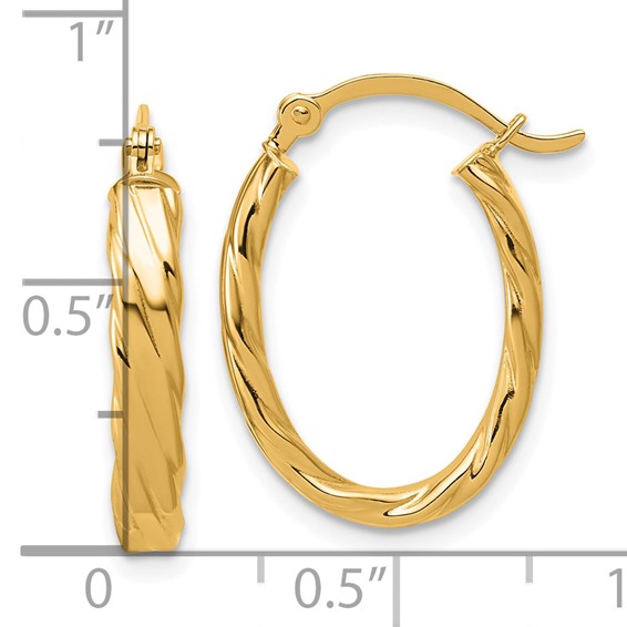 3mm Gold Oval Twist Hoop Earrings