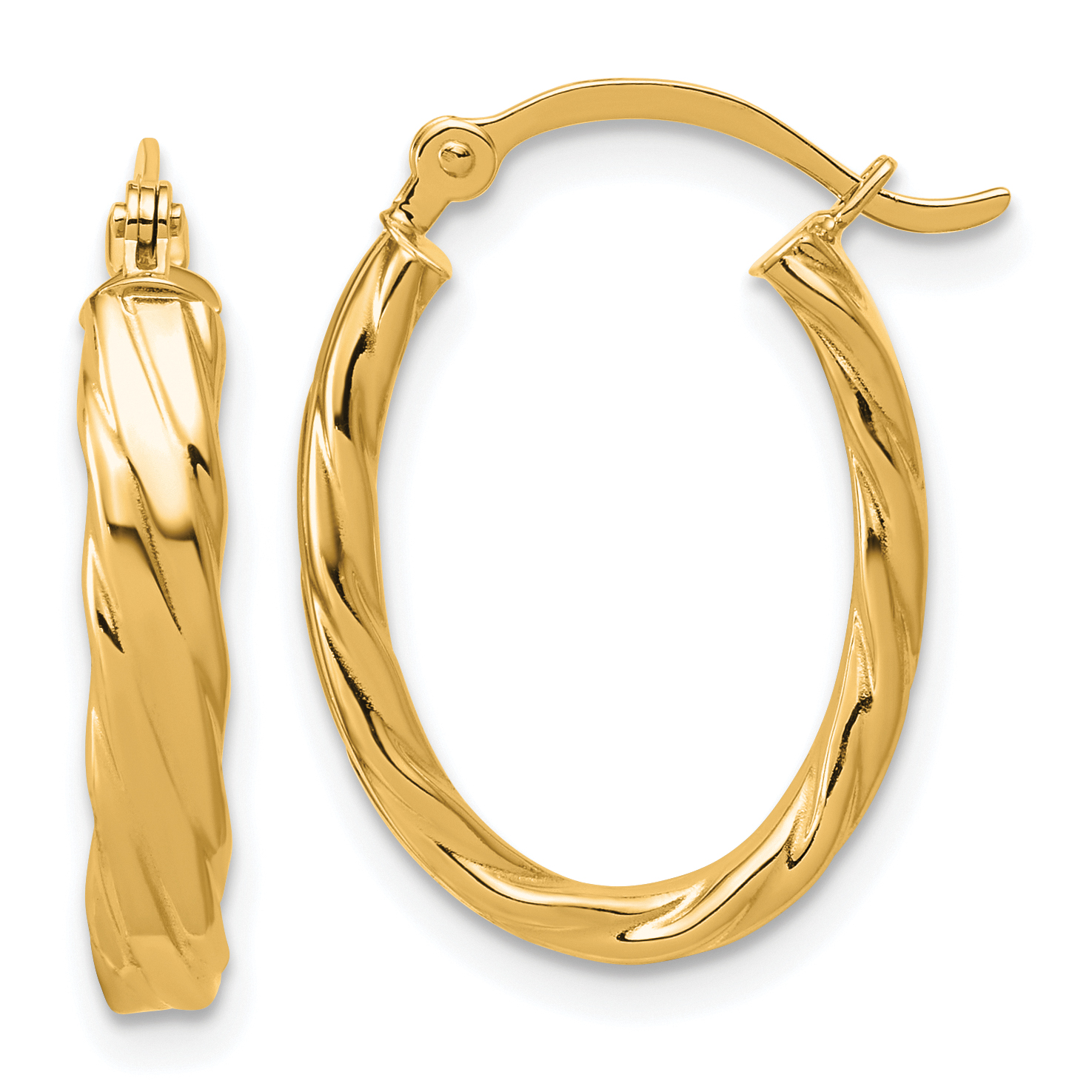 10k 3mm Patterned Oval Hoop Earrings (10TF868)