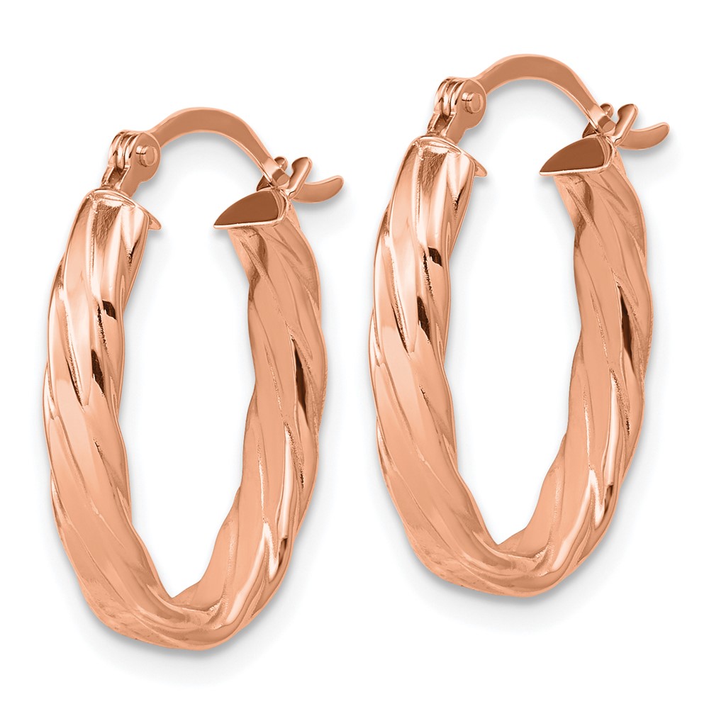 14K Rose Gold 3mm Patterned Oval Hoop Earrings (TF868R)