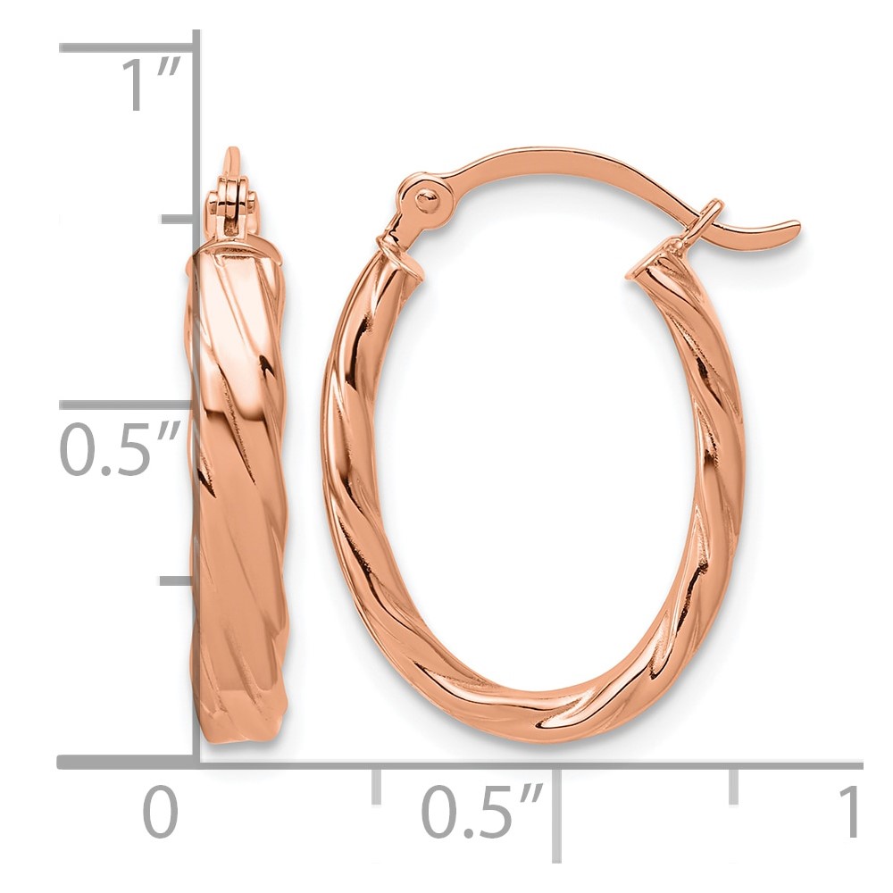 14K Rose Gold 3mm Patterned Oval Hoop Earrings (TF868R)