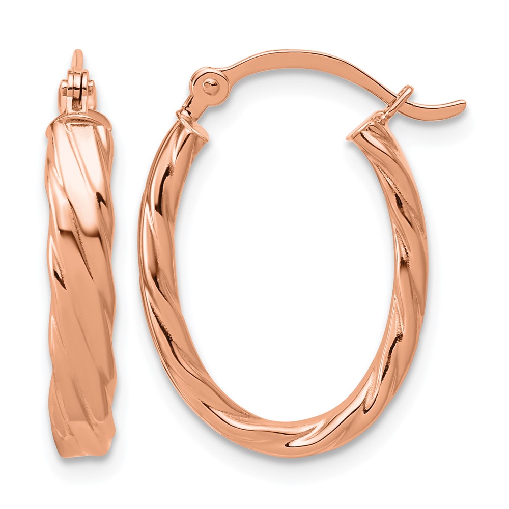 14K Rose Gold 3mm Patterned Oval Hoop Earrings (TF868R)