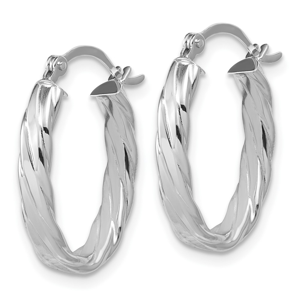 14K White Gold 3mm Patterned Oval Hoop Earrings (TF869)