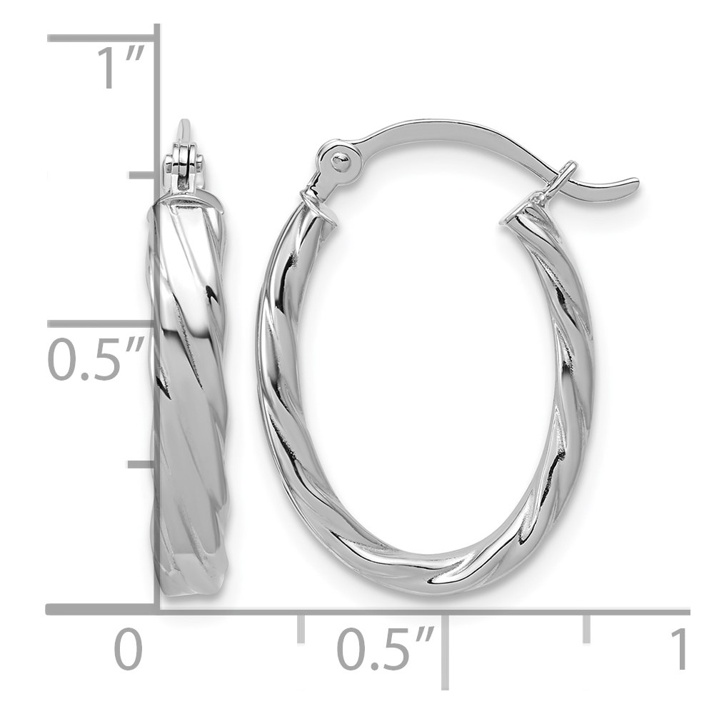 14K White Gold 3mm Patterned Oval Hoop Earrings (TF869)