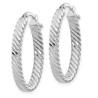 14K White Gold Large 3mm Patterned Oval Hoop Earrings view 2