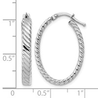 14K White Gold Large 3mm Patterned Oval Hoop Earrings view 4