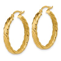 14K 3.25mm Yellow Gold Patterned Hoop Earrings view 2