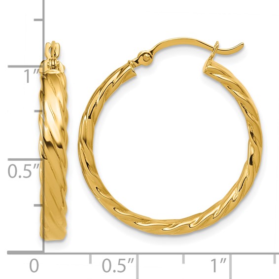 3mm Gold Twisted Hoop Earrings