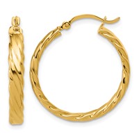 14K 3.25mm Yellow Gold Patterned Hoop Earrings view 1