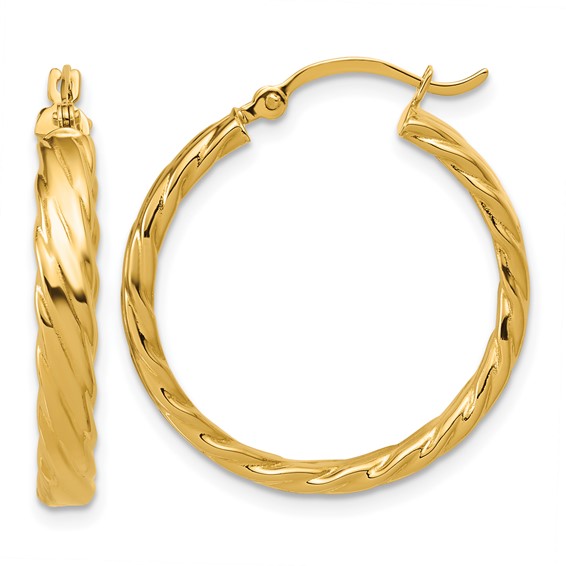 3mm Gold Twisted Hoop Earrings