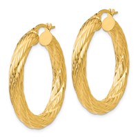14K Yellow Gold Textured Tube Hoop Earrings view 2