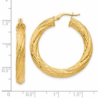 14K Yellow Gold Textured Tube Hoop Earrings view 4