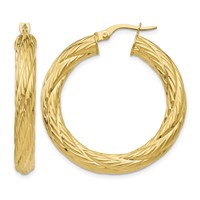 14K Yellow Gold Textured Tube Hoop Earrings view 1