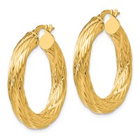 14K Yellow Gold Textured Tube Hoop Earrings view 2