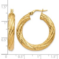 14K Yellow Gold Textured Tube Hoop Earrings view 4