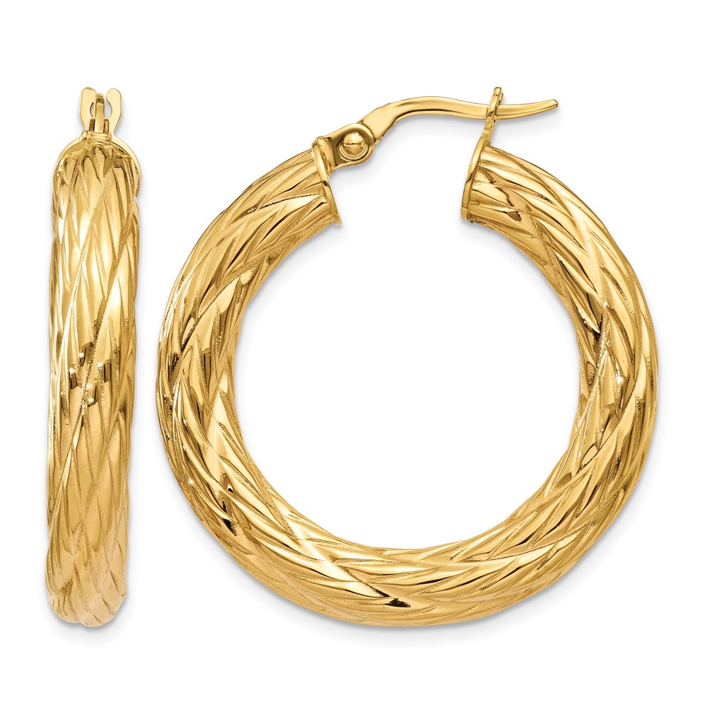 14k Textured Tube Hoop Earrings (TF926)