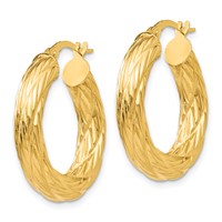 14K Yellow Gold Textured Tube Hoop Earrings view 2
