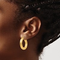 14K Yellow Gold Textured Tube Hoop Earrings view 3