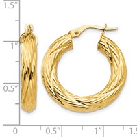 14K Yellow Gold Textured Tube Hoop Earrings view 4