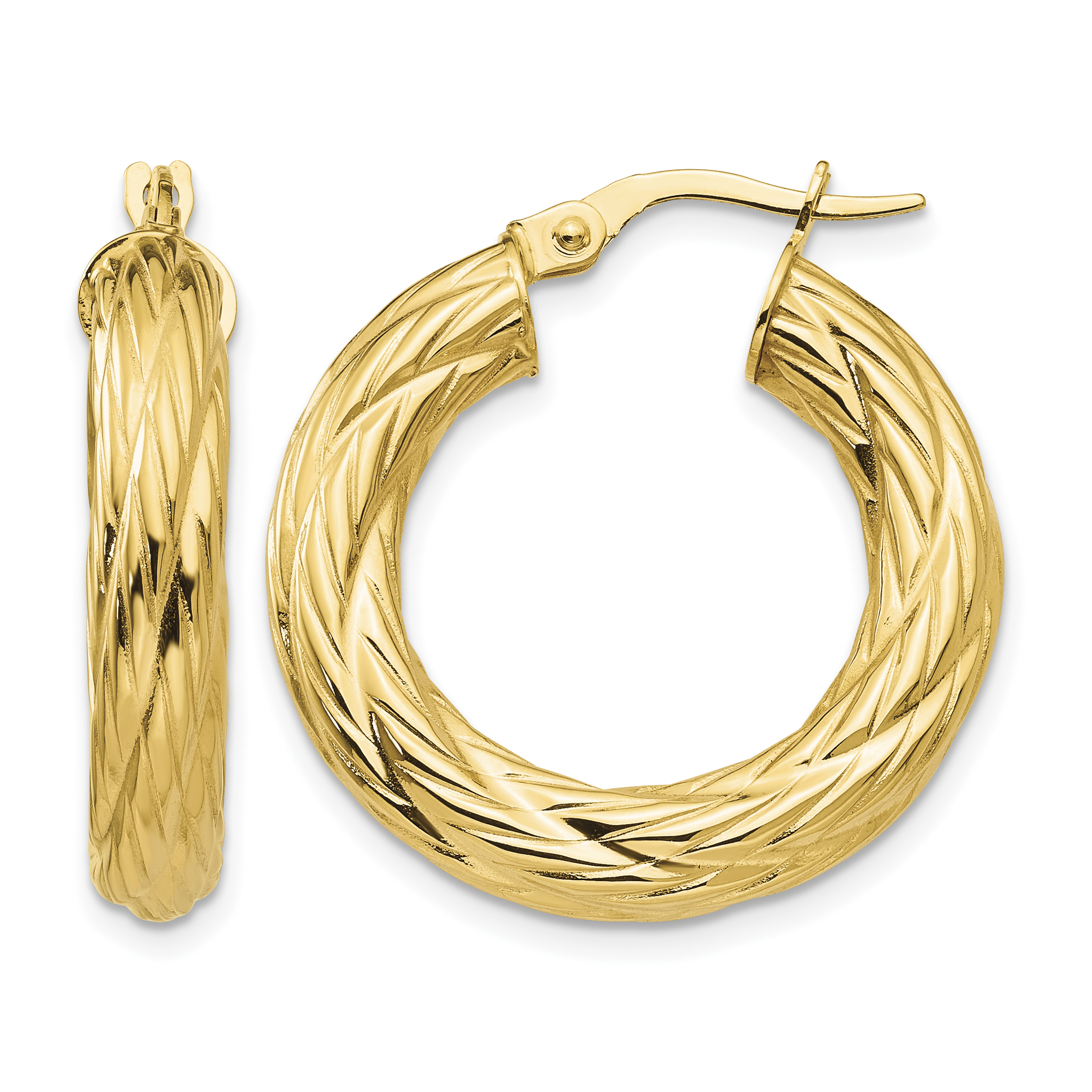 14k Textured Tube Hoop Earrings (TF927)
