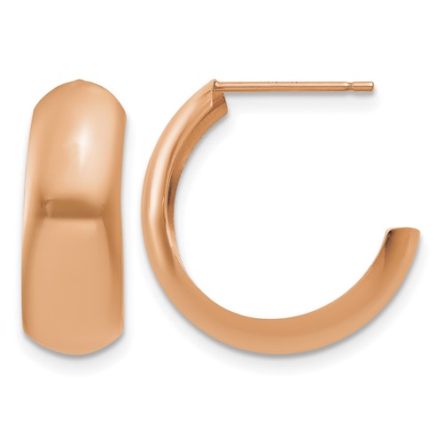 14K Rose Gold 6.5x 24mm Polished J-Hoop Post Earrings