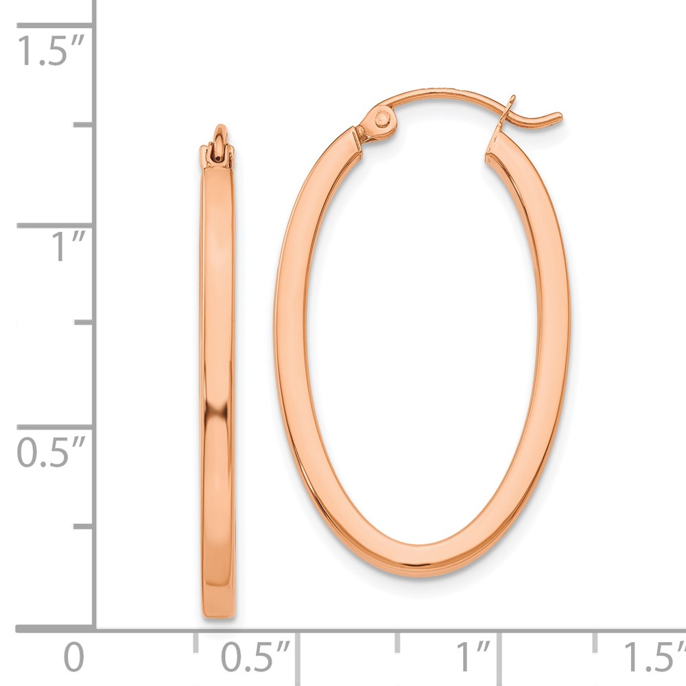 14k Rose Gold Polished Oval Tube Hoop Earrings (TF971)