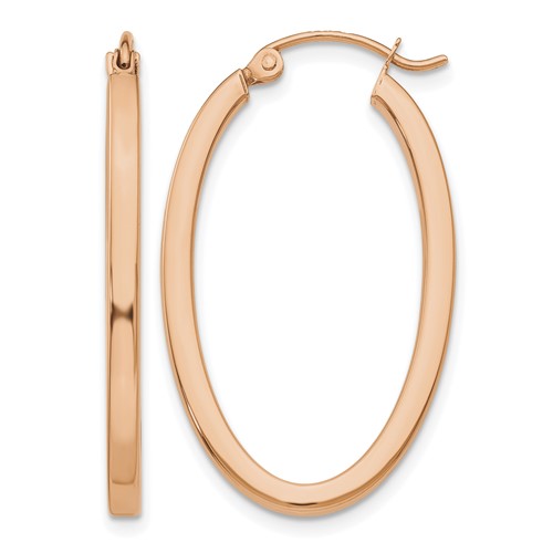 14K Rose Gold 2x 30mm Polished Oval Tube Hoop Earrings