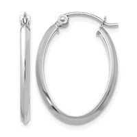 14K White Gold 2x 22mm Polished Oval Tube Hoop Earrings view 1
