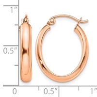 14K Rose Gold 3.75x 21mm Polished Oval Tube Hoop Earrings view 4