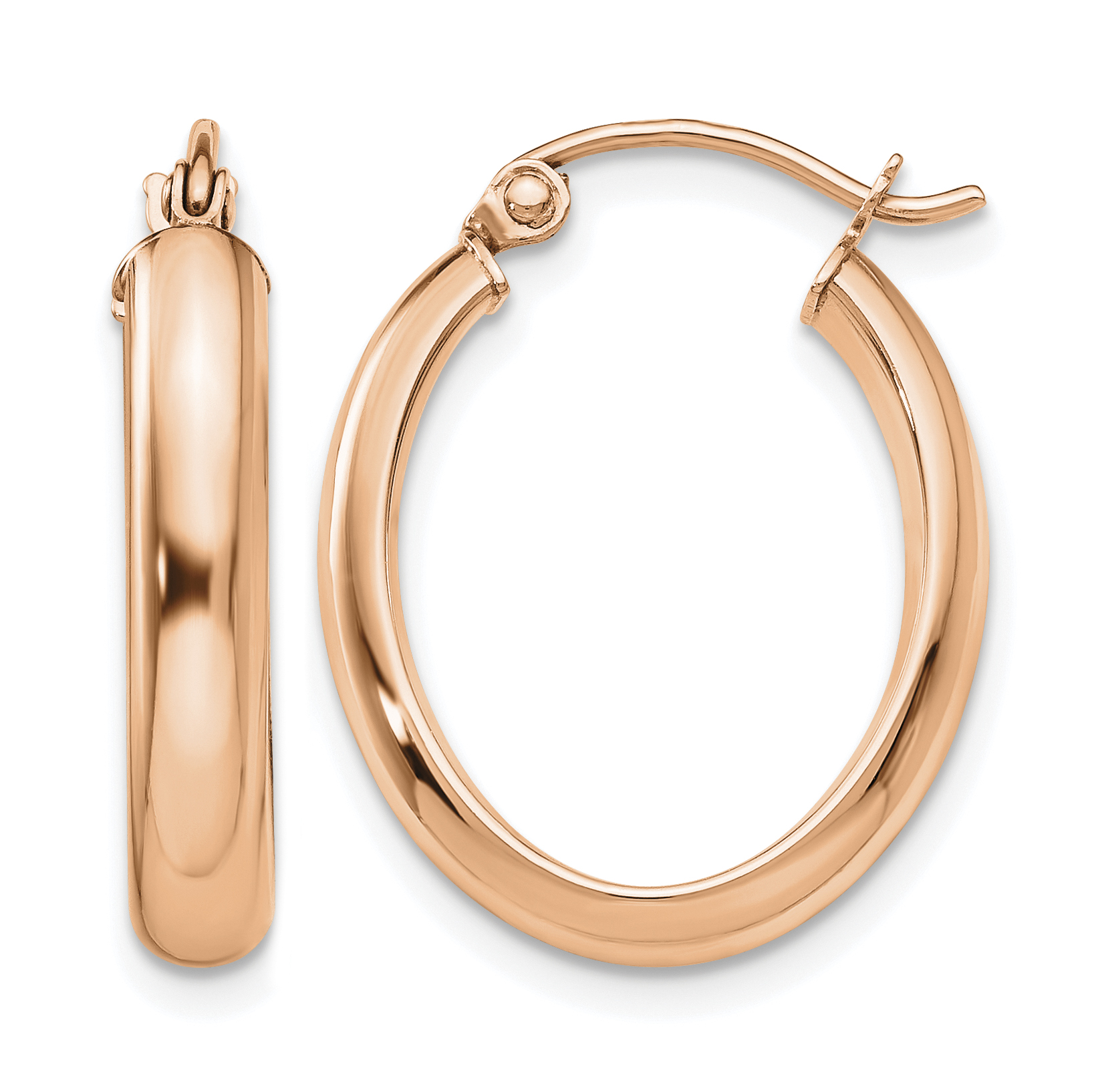 14k Rose Gold Polished Oval Tube Hoop Earrings (TF974)