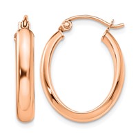 14K Rose Gold 3.75x 21mm Polished Oval Tube Hoop Earrings view 1