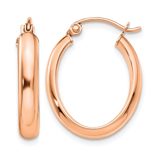 14K Rose Gold 3.75x 21mm Polished Oval Tube Hoop Earrings