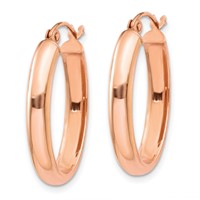 14K Rose Gold 3.75x 25mm Polished Oval Tube Hoop Earrings view 2