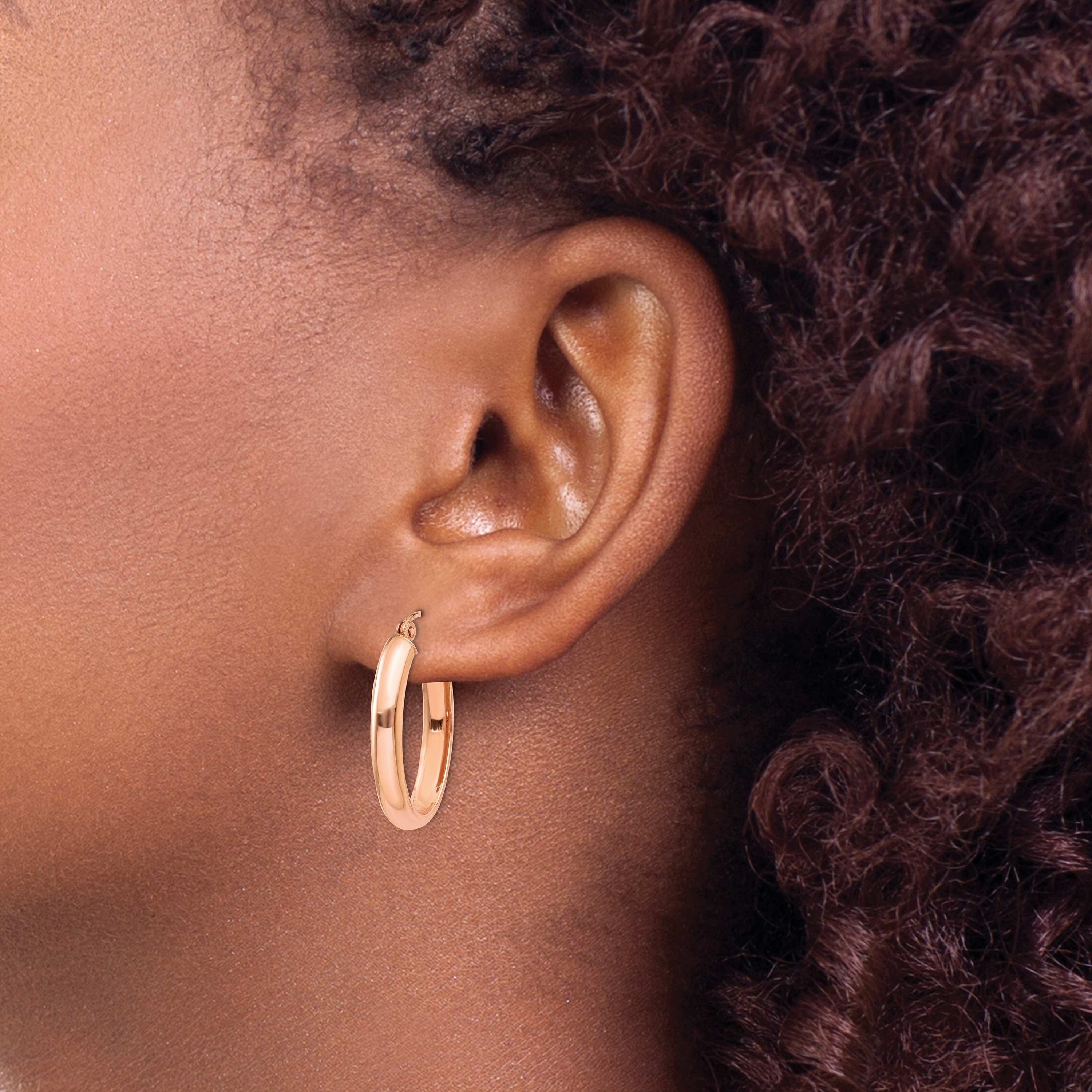 14k Rose Gold 3.75x25mm Polished Oval Tube Hoop Earrings TF975 detailed image 3