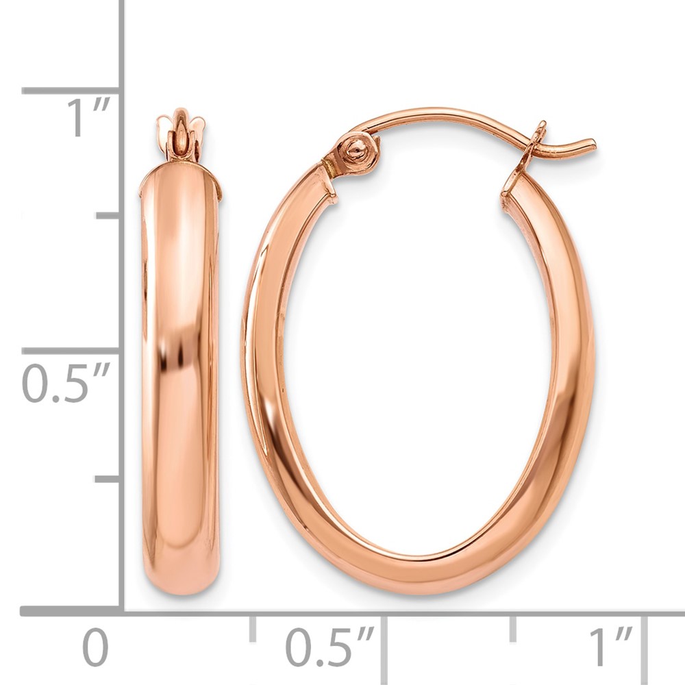 14k Rose Gold Polished Half-Round Oval Hoop Earrings (TF975)