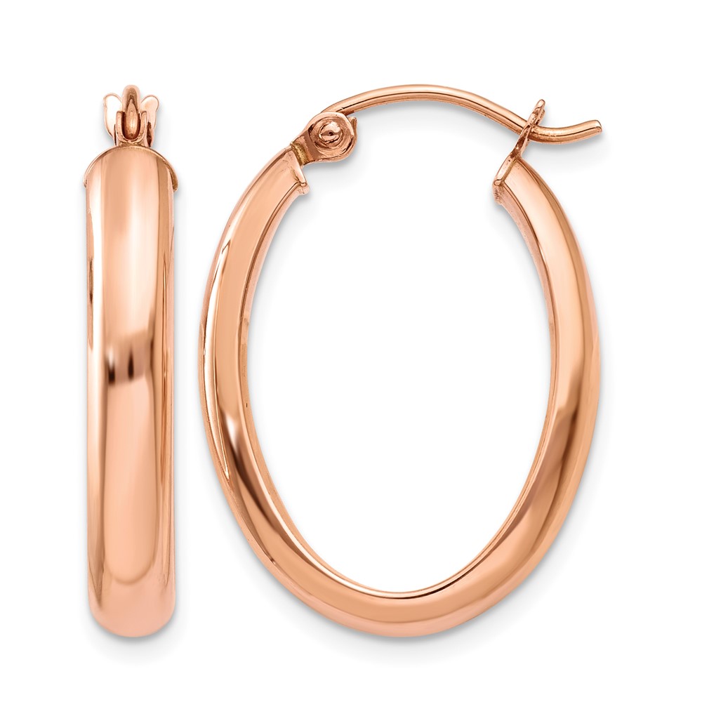 14k Rose Gold Polished Half-Round Oval Hoop Earrings (TF975)
