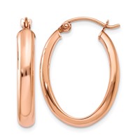 14K Rose Gold 3.75x 25mm Polished Oval Tube Hoop Earrings view 1