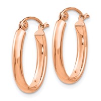 14K Rose Gold 2.75x 18mm Polished Oval Tube Hoop Earrings view 2