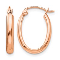 14K Rose Gold 2.75x 18mm Polished Oval Tube Hoop Earrings view 1