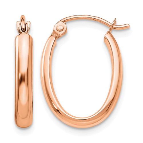 14K Rose Gold 2.75x 18mm Polished Oval Tube Hoop Earrings