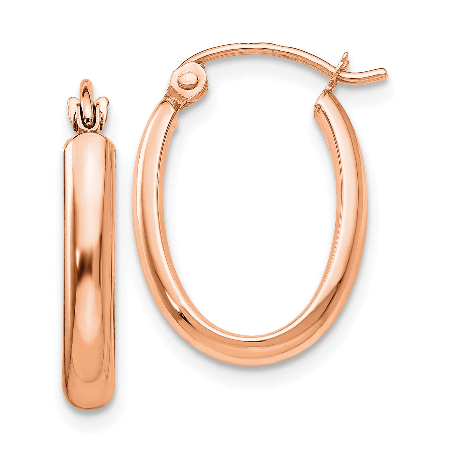 14k Rose Gold Oval Hoop Earrings 0 8in Long Ebay 14k Rose Gold Polished Half Round Oval Hoop Earrings 0 8in Long
