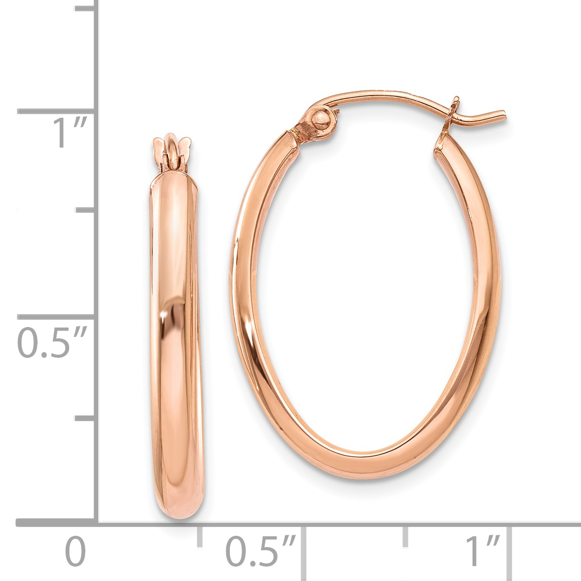 14k Rose Gold 2.75x23.5mm Polished Oval Tube Hoop Earrings TF977 detailed image 4