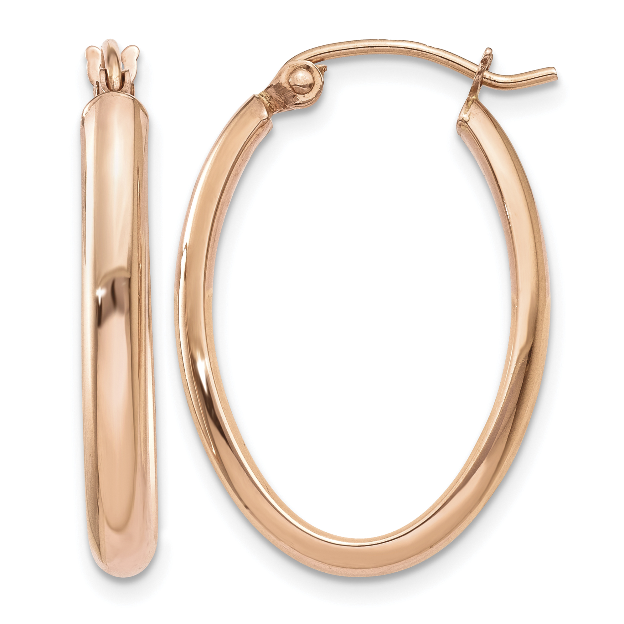 14k Rose Gold Polished Half-Round Oval Hoop Earrings (TF977)